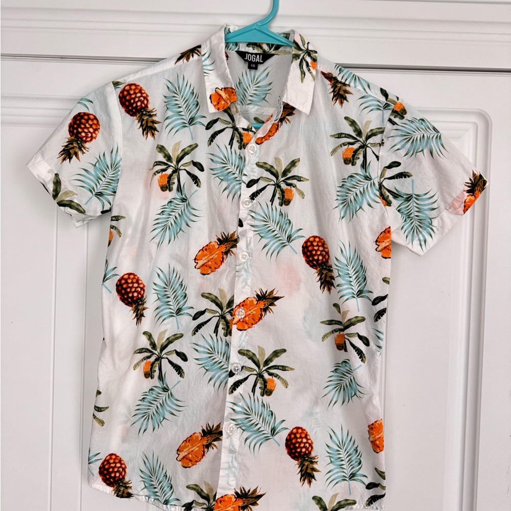 Pineapple Hawaiian Print Kids Button Down Shirt, Great for vacation!